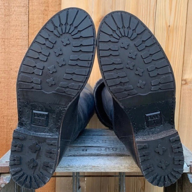 FRYE Shearling Lined Tall Black Leather Fall Winter Boots - Botablu