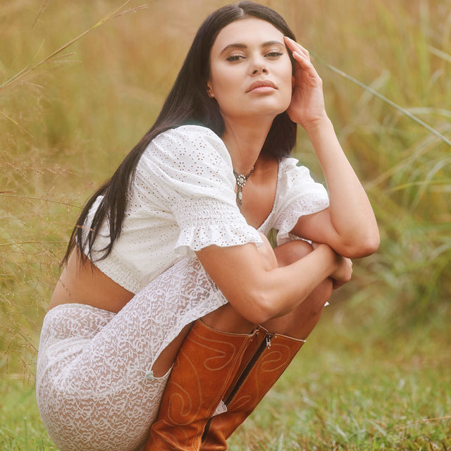 FRYE True Vintage Banana Sunrise Leather Black Label Swirl Embroidered Tall Knee High Zippered Boots - Botablu