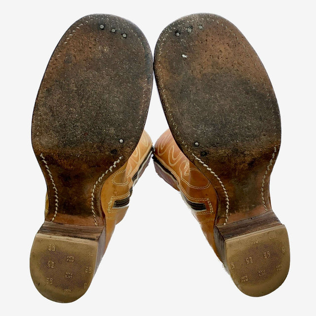 FRYE True Vintage Banana Sunrise Leather Black Label Swirl Embroidered Tall Knee High Zippered Boots - Botablu