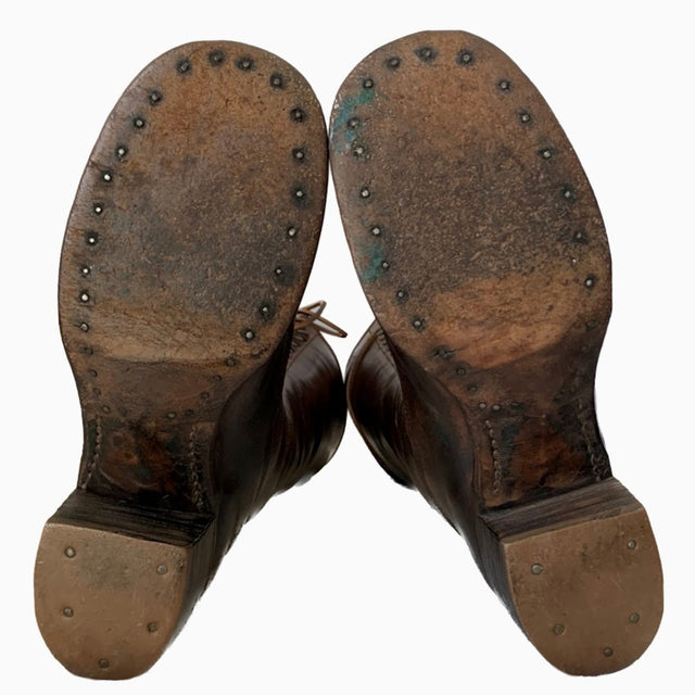 FRYE True Vintage Black Label Lace Up Tall Knee High Dark Brown Leather Boots - Botablu