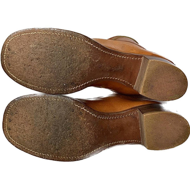 FRYE True Vintage Black Label Lace Up Tall Knee High Sunrise Butterscotch Brown Leather Boots - Botablu