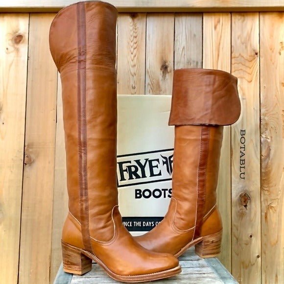 FRYE True Vintage Black Label Over the Knee Tall Knee High Brown Western Boots - Botablu