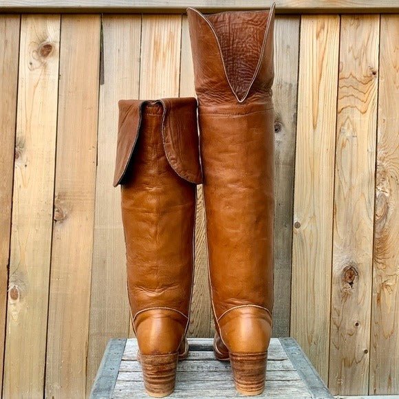 FRYE True Vintage Black Label Over the Knee Tall Knee High Brown Western Boots - Botablu