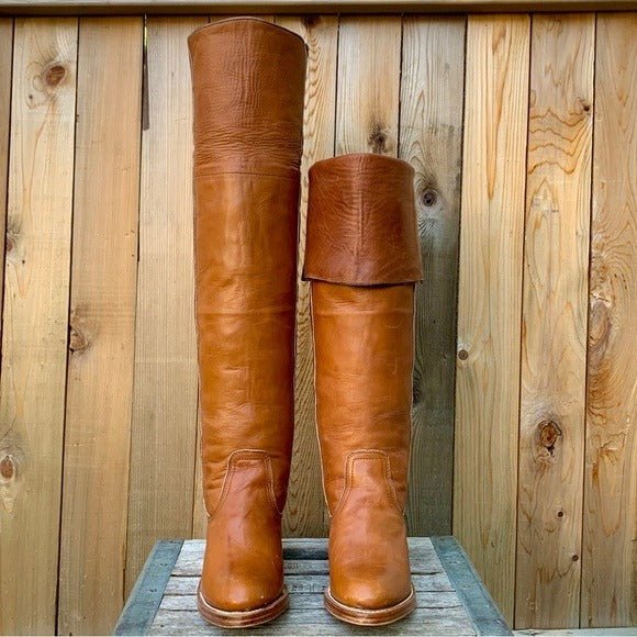 FRYE True Vintage Black Label Over the Knee Tall Knee High Brown Western Boots - Botablu