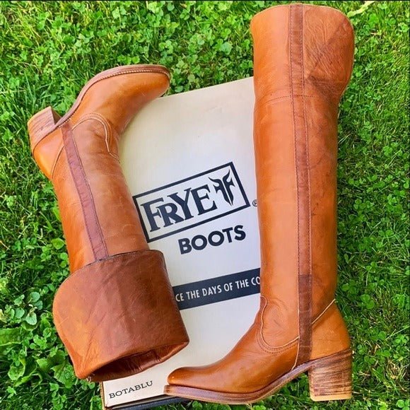 FRYE True Vintage Black Label Over the Knee Tall Knee High Brown Western Boots - Botablu