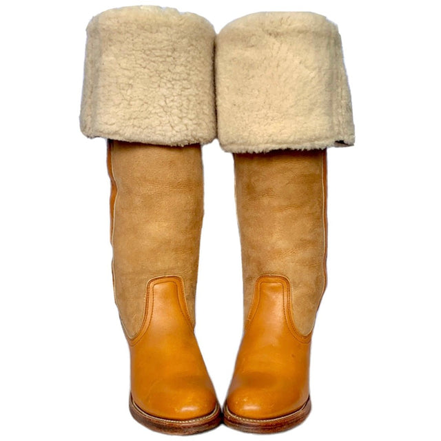 FRYE True Vintage Black Label Shearling Lined Tall Over the Knee Fold Down Boots - Botablu