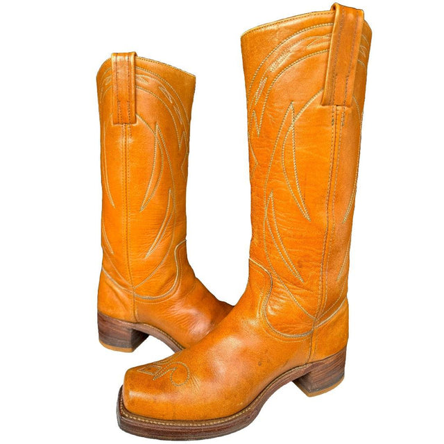 FRYE True Vintage Black Label Stitching Square Toe Cowboy Cowgirl Western Campus Boots - Botablu