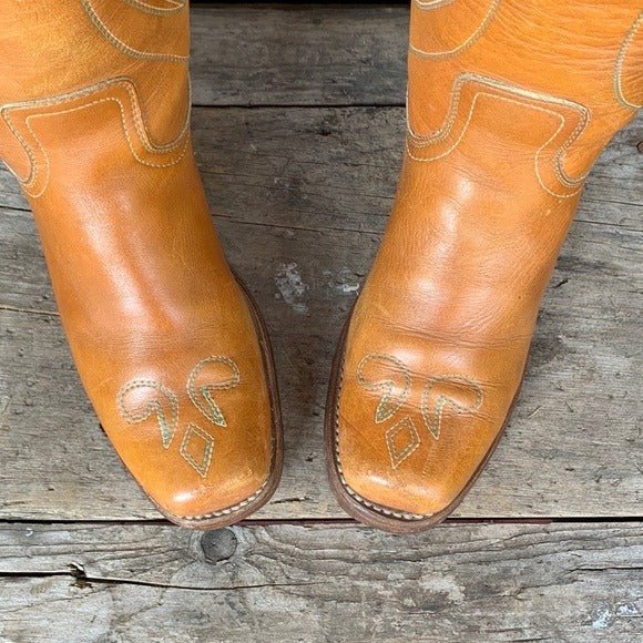 FRYE True Vintage Black Label Stitching Square Toe Cowgirl Cowboy Western Campus Boots - Botablu