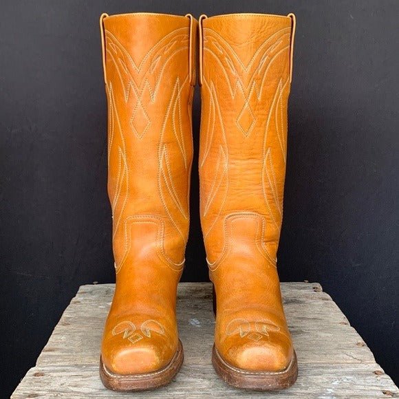 FRYE True Vintage Black Label Stitching Square Toe Cowgirl Cowboy Western Campus Boots - Botablu