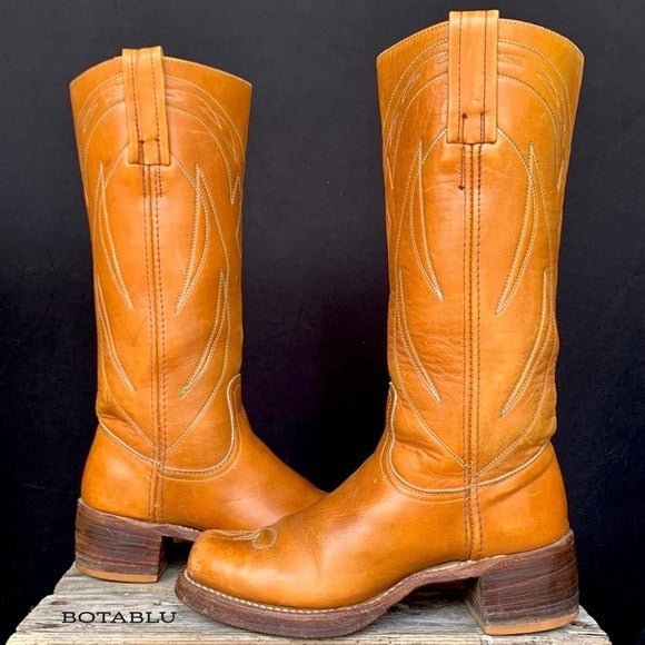 FRYE True Vintage Black Label Stitching Square Toe Cowgirl Cowboy Western Campus Boots - Botablu