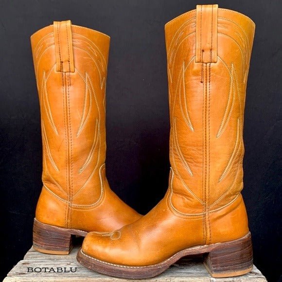 FRYE True Vintage Black Label Stitching Square Toe Cowgirl Cowboy Western Campus Boots - Botablu