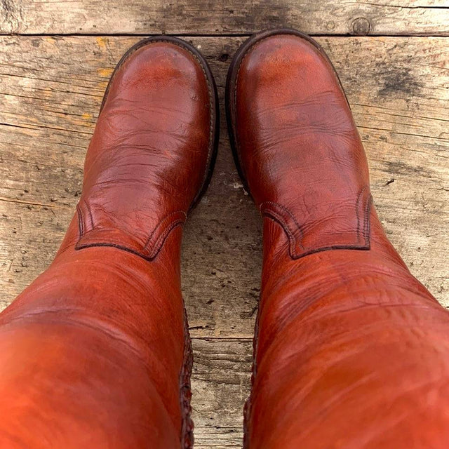 FRYE True Vintage Black Label Tall Knee High Braided Sabrina Campus Brown Boots - Botablu
