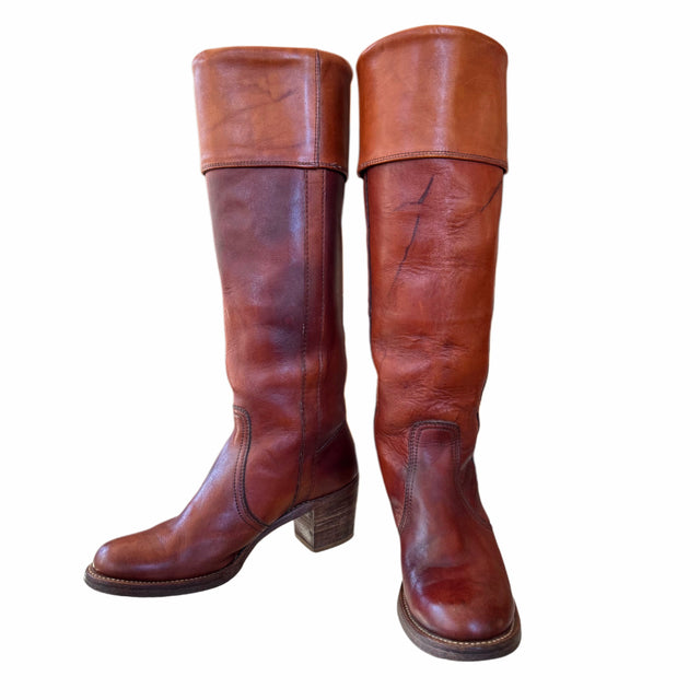FRYE True Vintage Knee High Cuff Cowboy Boots - Botablu