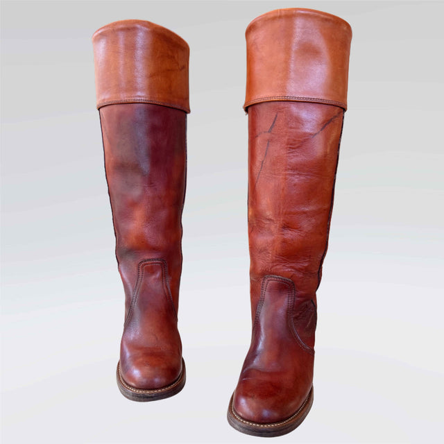 DOUBLE D RANCH Prescott Fringe Studded Red Leather Cowgirl Cowboy Western Boots - Botablu