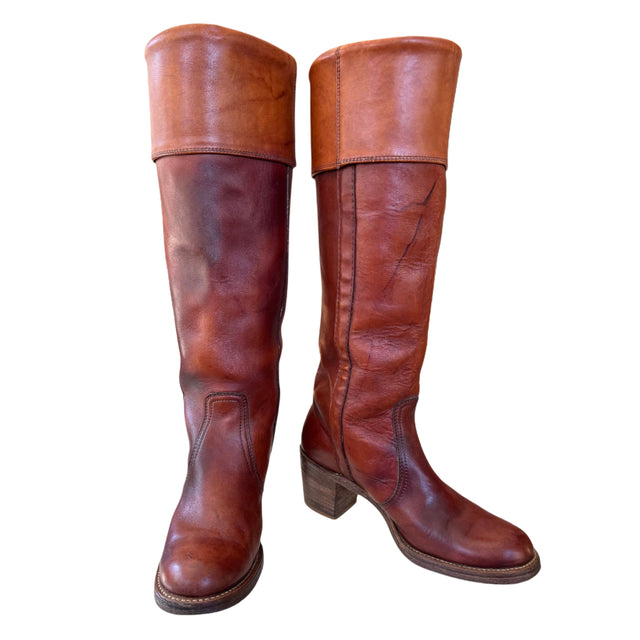 FRYE True Vintage Knee High Cuff Cowboy Boots - Botablu
