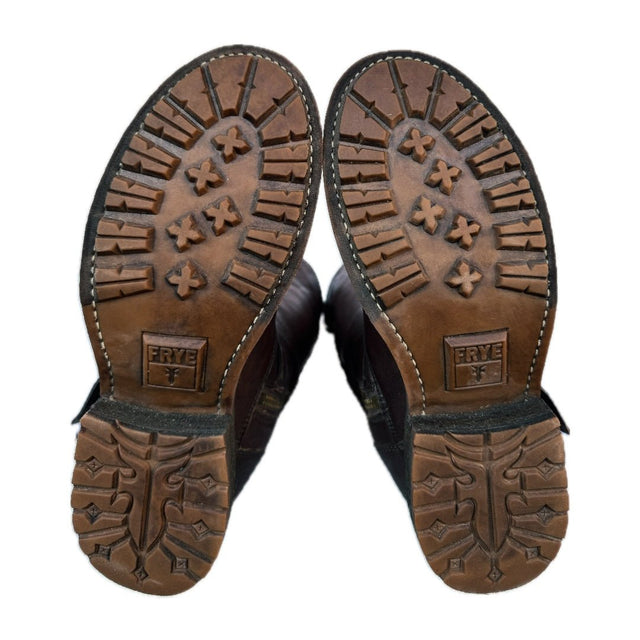 FRYE Valerie Belted Shearling Strappy Brown Tall Biker Moto Motorcycle Winter Boots - Botablu