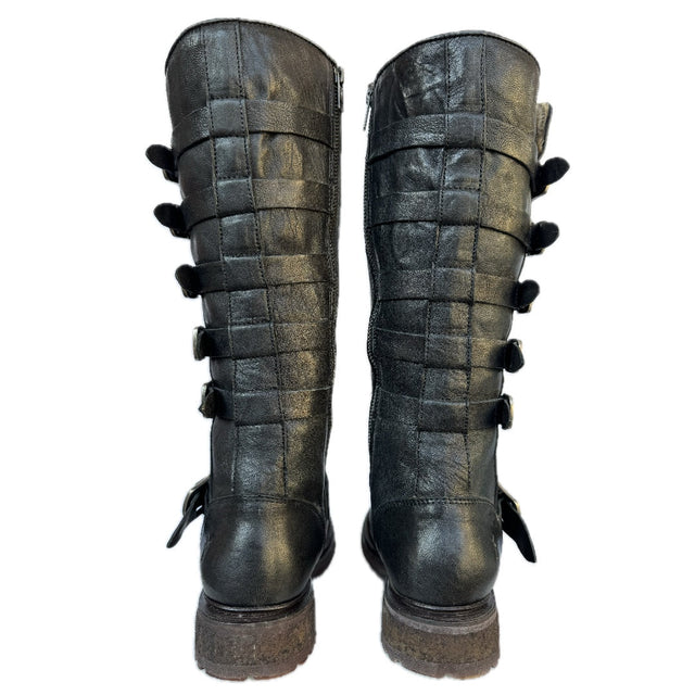 FRYE Valerie Belted Shearling Tall Black Biker Moto Motorcycle Winter Boots - Botablu