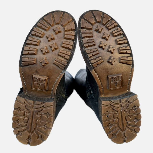 FRYE Valerie Belted Shearling Tall Black Biker Moto Motorcycle Winter Boots - Botablu