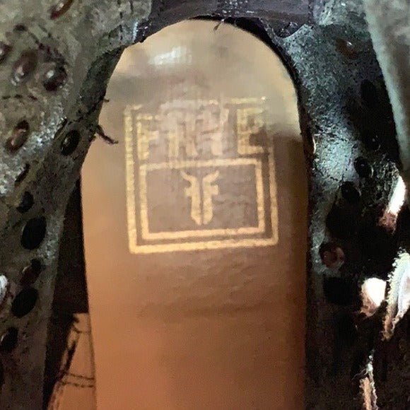 FRYE Veronica Laser Cut Out Studded Harness Black Moto Biker Boots - Botablu