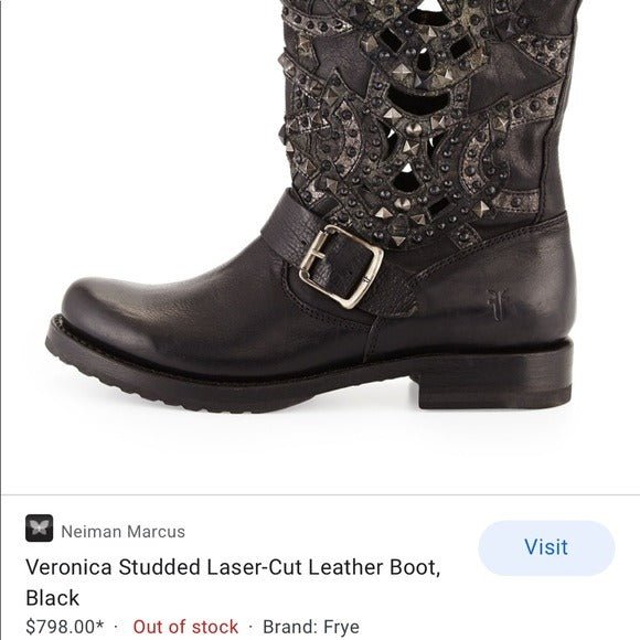 FRYE Veronica Laser Cut Out Studded Harness Black Moto Biker Boots - Botablu