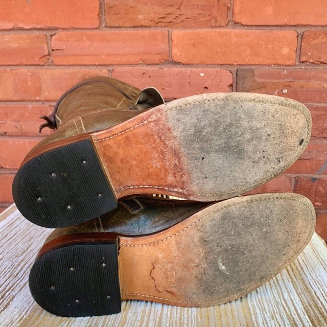 FRYE Vienna Lace Up Green Leather Tall Knee High Zippered Western Boots - Botablu