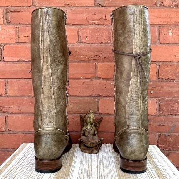 FRYE Vienna Lace Up Green Leather Tall Knee High Zippered Western Boots - Botablu