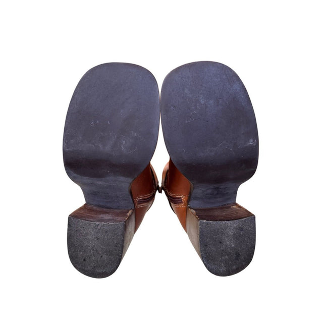 FRYE Villager Zip Y2K Platform Chunky Heel Ankle Boots – Cognac Leather - Botablu