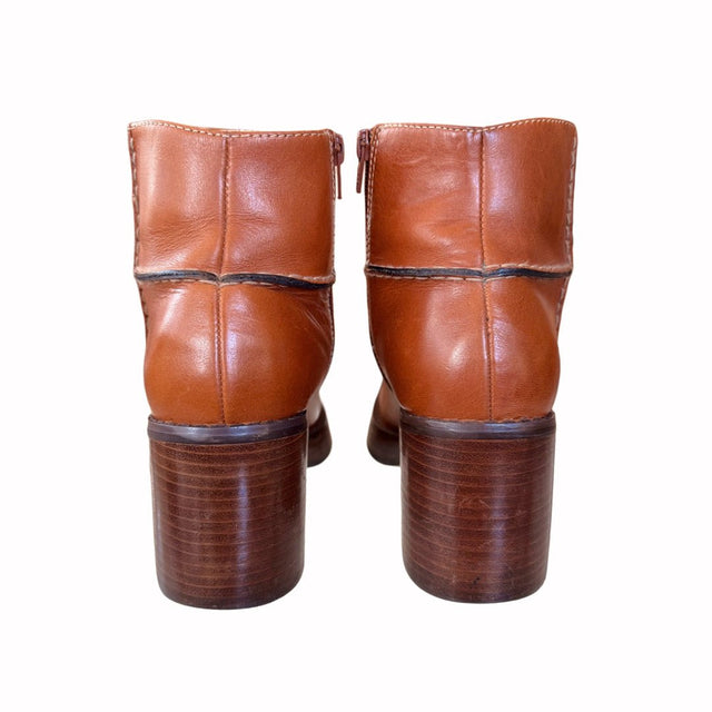 FRYE Villager Zip Y2K Platform Chunky Heel Ankle Boots – Cognac Leather - Botablu