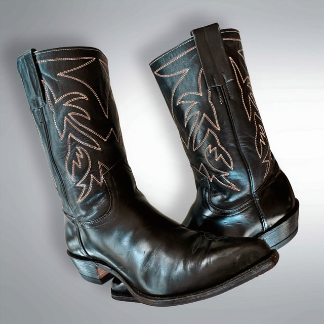 FRYE Vintage 60s Rancher Black Cowgirl Boots - Botablu