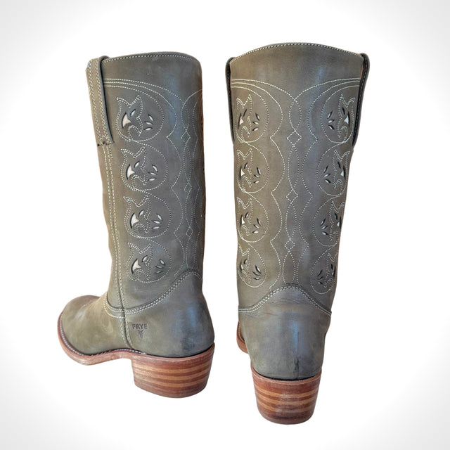 FRYE Vintage Austin Flower Green Cowboy Boots - Botablu