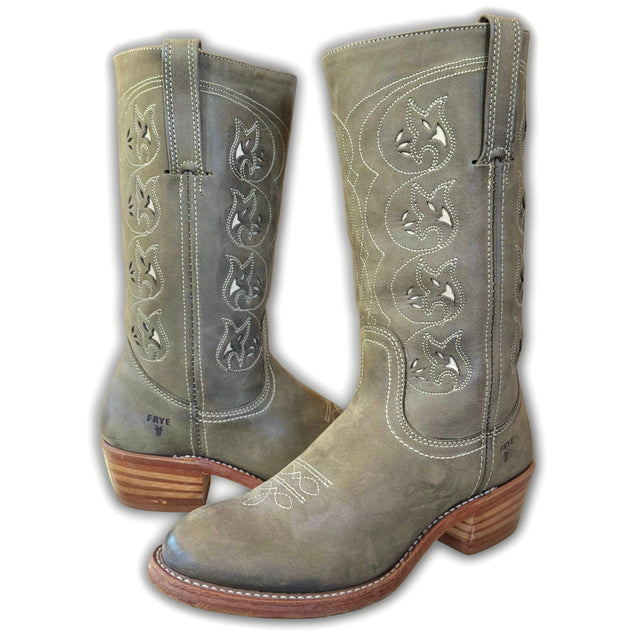 FRYE Vintage Austin Flower Green Cowboy Boots - Botablu
