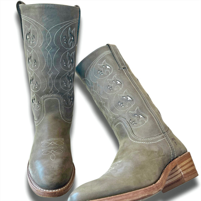 FRYE Vintage Austin Flower Green Cowboy Boots - Botablu