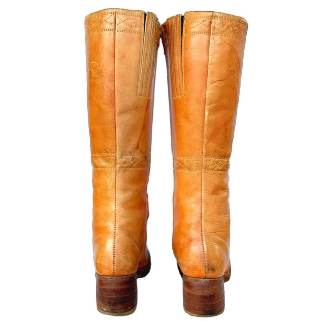 FRYE Vintage Banana Sunrise Black Label Stitching Horse Tall Knee High Zip Boots - Botablu