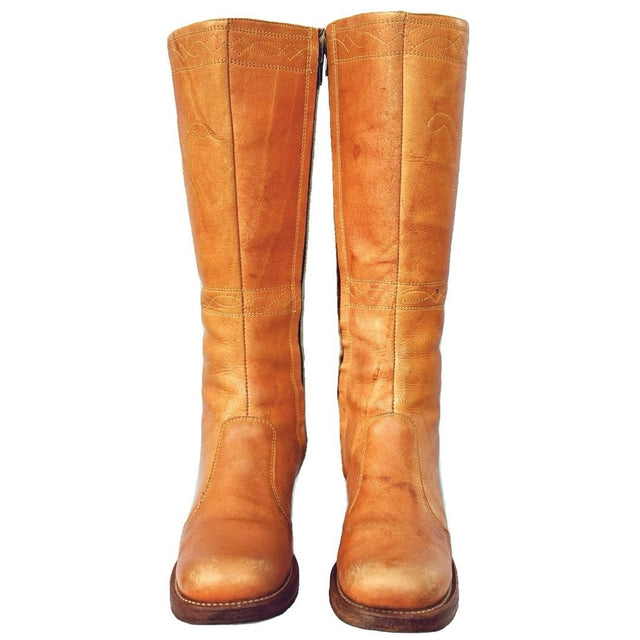 FRYE Vintage Banana Sunrise Black Label Stitching Horse Tall Knee High Zip Boots - Botablu