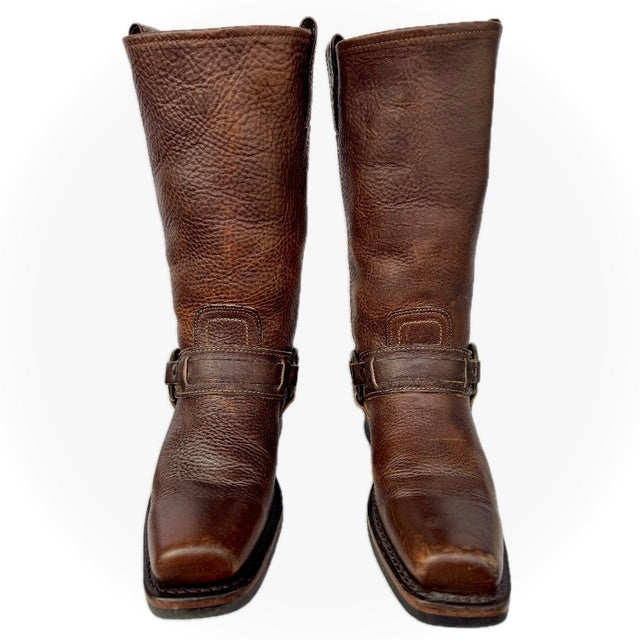 FRYE Vintage Belted Harness 12R Moto Biker Motorcycle Brown Leather Boots - Botablu
