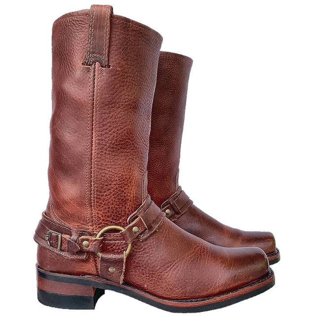 FRYE Vintage Belted Harness 12R Motorcycle Brown Leather Boots - Botablu