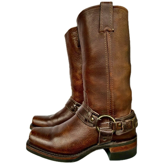 FRYE Vintage Belted Harness 12R Moto Biker Motorcycle Brown Leather Boots - Botablu