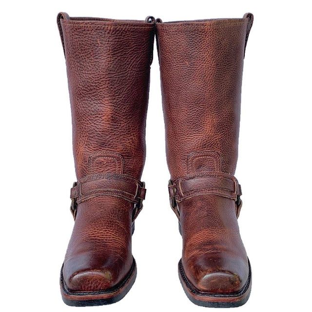 FRYE Vintage Belted Harness 12R Motorcycle Brown Leather Boots - Botablu