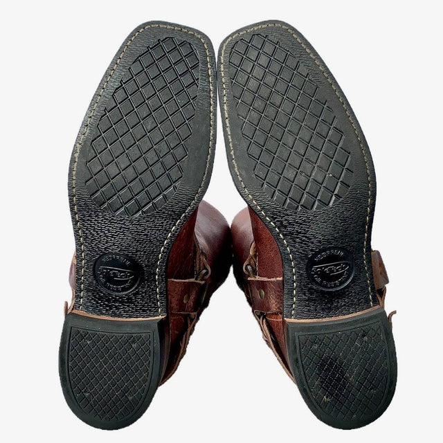FRYE Vintage Belted Harness 12R Motorcycle Brown Leather Boots - Botablu