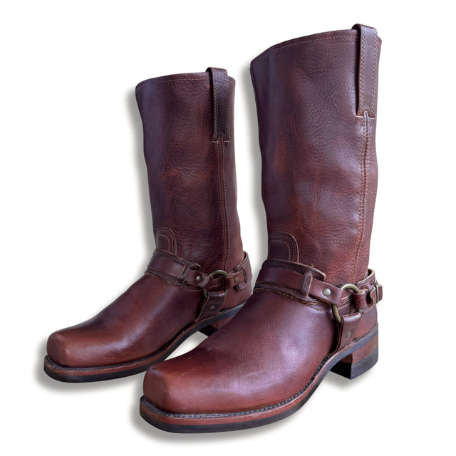 FRYE Vintage Belted Harness Brown Motorcycle Boots - Botablu