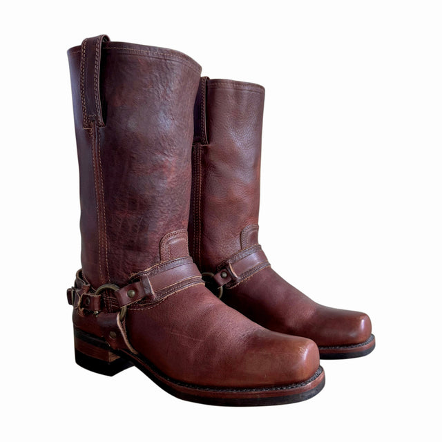 FRYE Vintage Belted Harness Brown Motorcycle Boots - Botablu