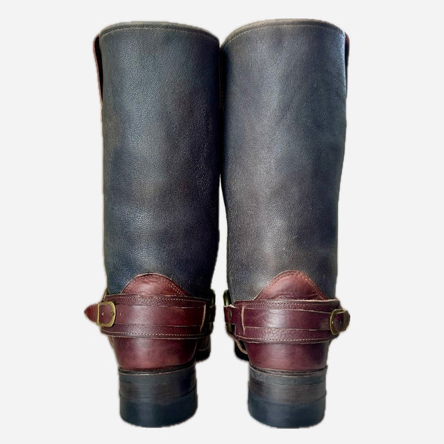 FRYE Vintage Belted Harness Slate Brown Biker Motorcycle Boots - Botablu