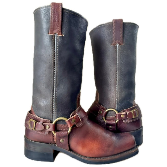 FRYE Vintage Belted Harness Slate Brown Biker Motorcycle Boots - Botablu