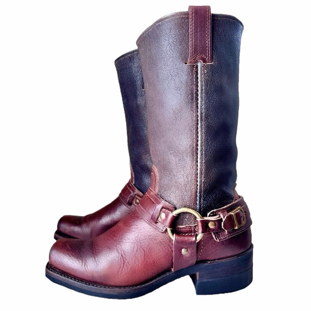 FRYE Vintage Belted Harness Slate Brown Biker Motorcycle Boots - Botablu