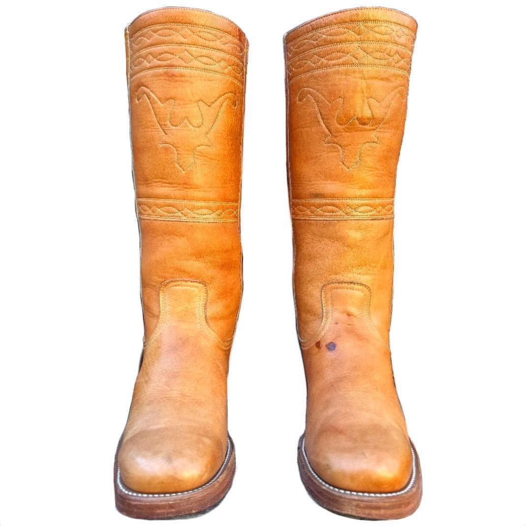 FRYE Vintage Rare Campus Stitching Horse Brown Western Boots Mens