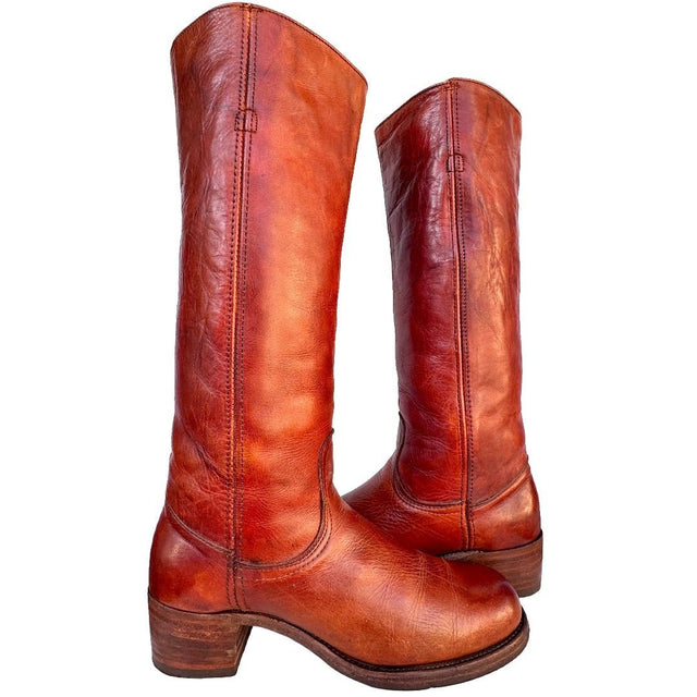 FRYE Vintage Black Label Knee High Brown Western Boots - Botablu