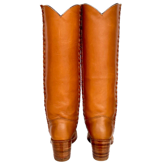 FRYE Vintage Braided Sabrina Campus Tall Knee High Brown Leather Boots - Botablu