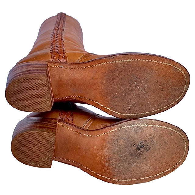 FRYE Vintage Braided Sabrina Campus Tall Knee High Brown Leather Boots - Botablu