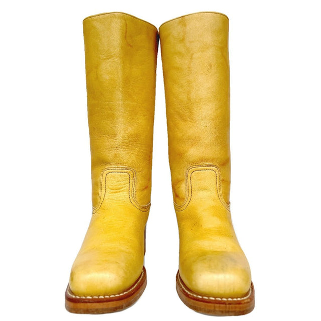FRYE Vintage Campus 14L Banana Yellow Leather Western Biker Boots - Botablu