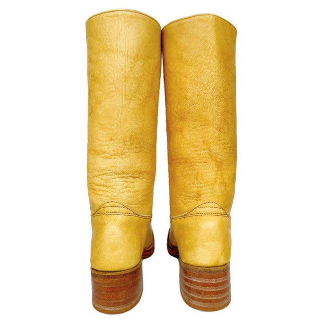 FRYE Vintage Campus 14L Banana Yellow Leather Western Biker Boots - Botablu